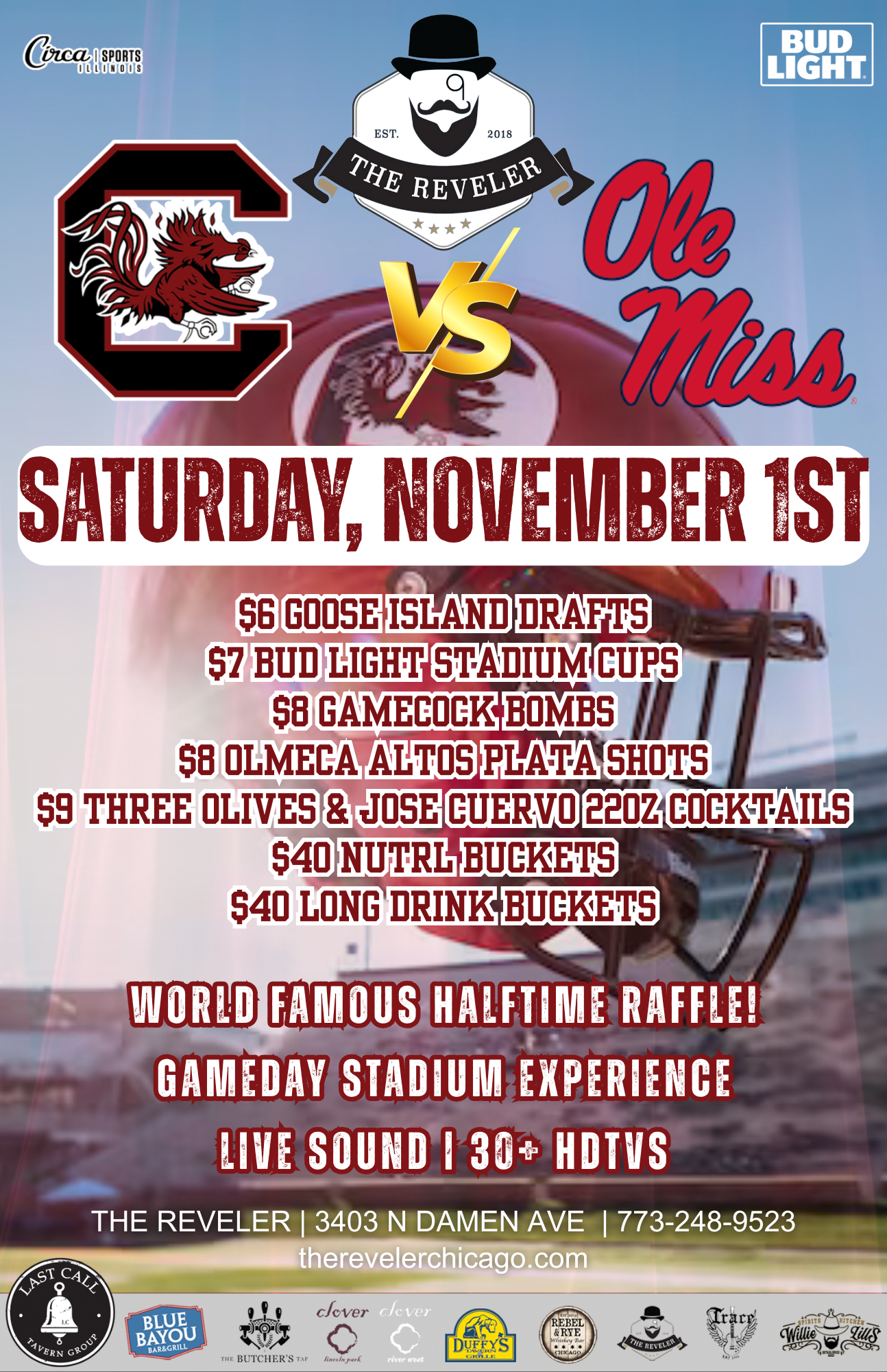 11.01.25.Reveler.SouthCarolina.v.OleMiss Half Off Pizza Monday at the Reveler