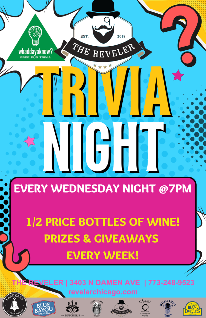 Trivia Night at The Reveler — Every Wednesday at 7 PM