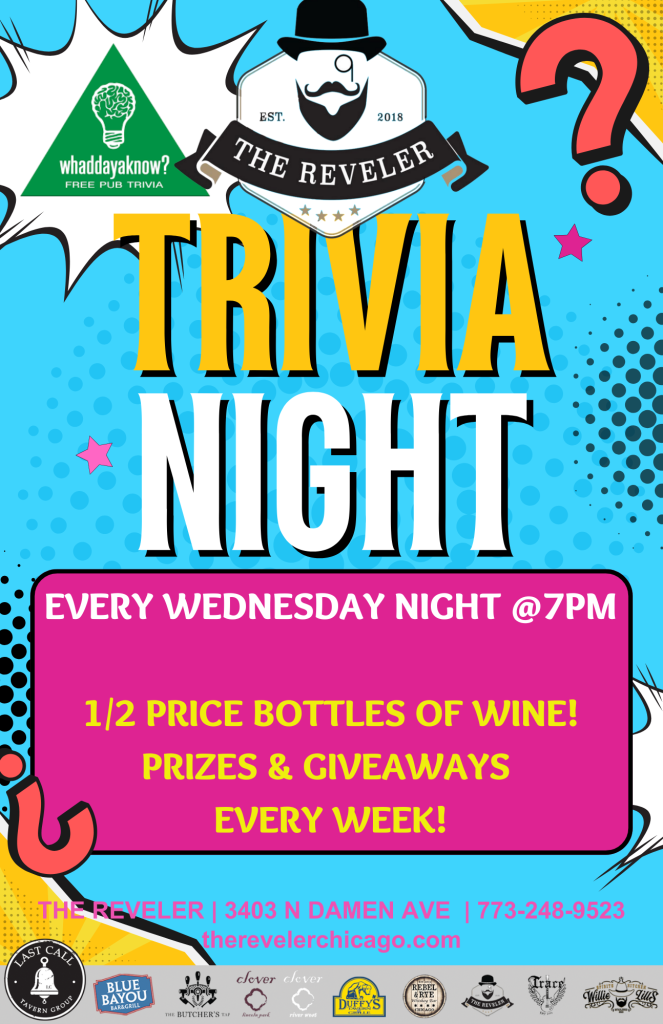 Trivia Night at The Reveler — Every Wednesday at 7 PM